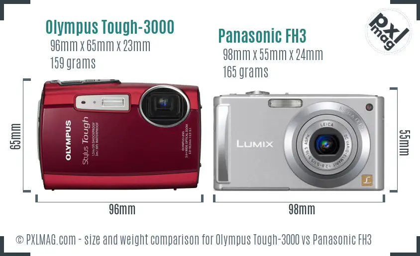 Olympus Tough-3000 vs Panasonic FH3 size comparison