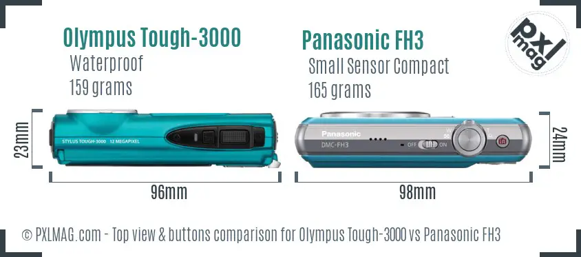 Olympus Tough-3000 vs Panasonic FH3 top view buttons comparison