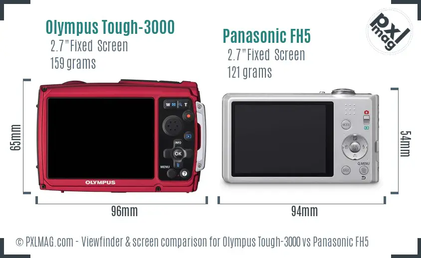 Olympus Tough-3000 vs Panasonic FH5 Screen and Viewfinder comparison