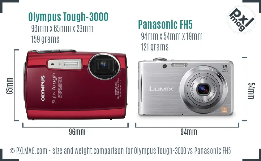 Olympus Tough-3000 vs Panasonic FH5 size comparison