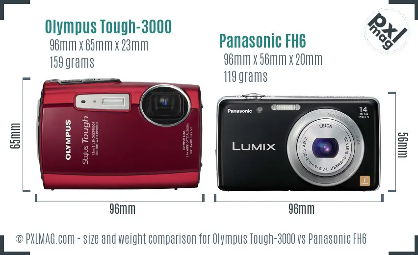 Olympus Tough-3000 vs Panasonic FH6 size comparison