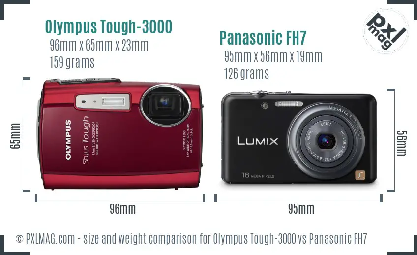 Olympus Tough-3000 vs Panasonic FH7 size comparison