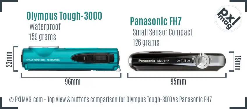 Olympus Tough-3000 vs Panasonic FH7 top view buttons comparison