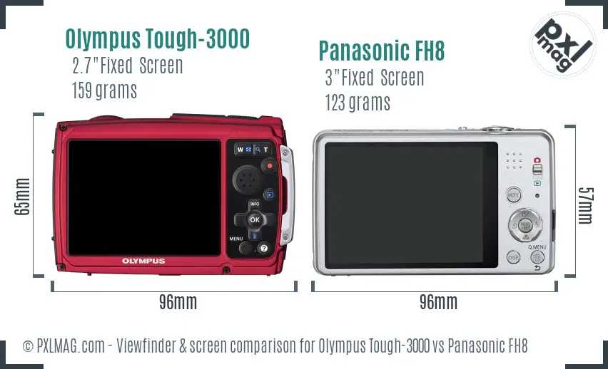 Olympus Tough-3000 vs Panasonic FH8 Screen and Viewfinder comparison