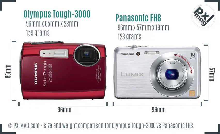 Olympus Tough-3000 vs Panasonic FH8 size comparison
