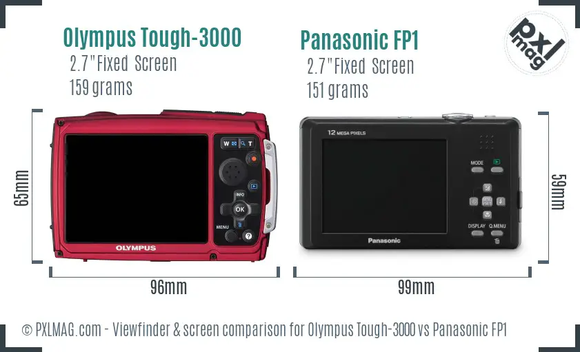 Olympus Tough-3000 vs Panasonic FP1 Screen and Viewfinder comparison