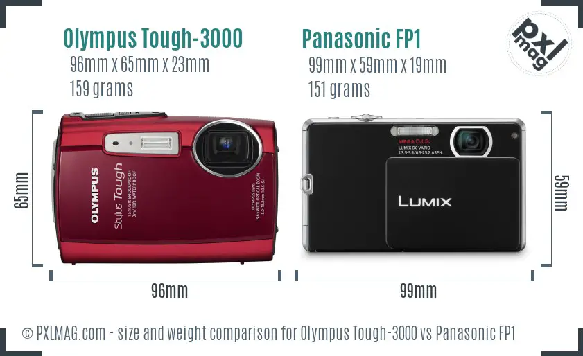 Olympus Tough-3000 vs Panasonic FP1 size comparison