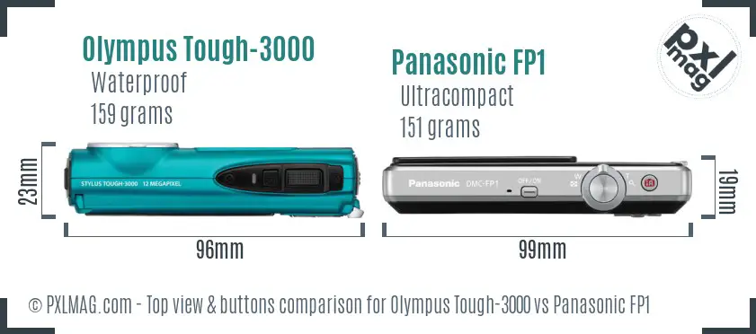 Olympus Tough-3000 vs Panasonic FP1 top view buttons comparison