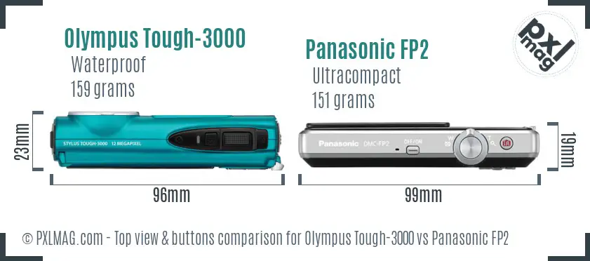 Olympus Tough-3000 vs Panasonic FP2 top view buttons comparison