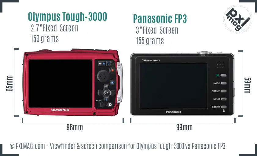 Olympus Tough-3000 vs Panasonic FP3 Screen and Viewfinder comparison