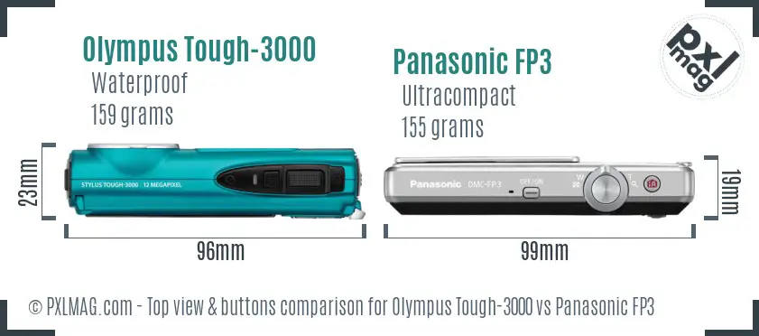 Olympus Tough-3000 vs Panasonic FP3 top view buttons comparison
