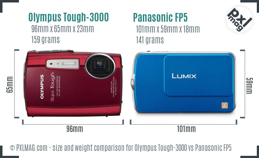 Olympus Tough-3000 vs Panasonic FP5 size comparison