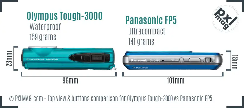 Olympus Tough-3000 vs Panasonic FP5 top view buttons comparison