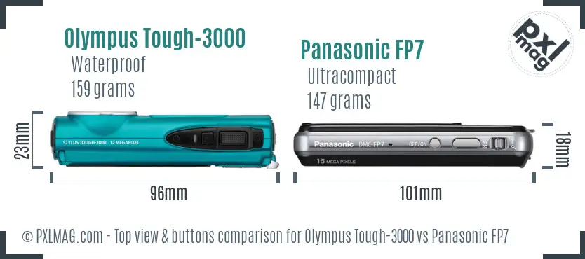 Olympus Tough-3000 vs Panasonic FP7 top view buttons comparison