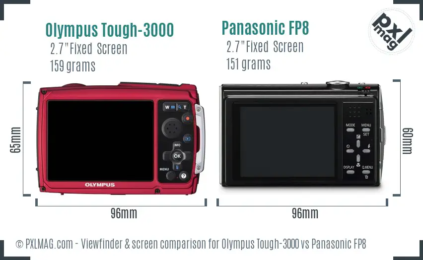 Olympus Tough-3000 vs Panasonic FP8 Screen and Viewfinder comparison
