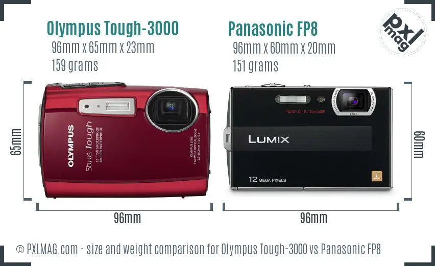 Olympus Tough-3000 vs Panasonic FP8 size comparison