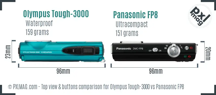 Olympus Tough-3000 vs Panasonic FP8 top view buttons comparison