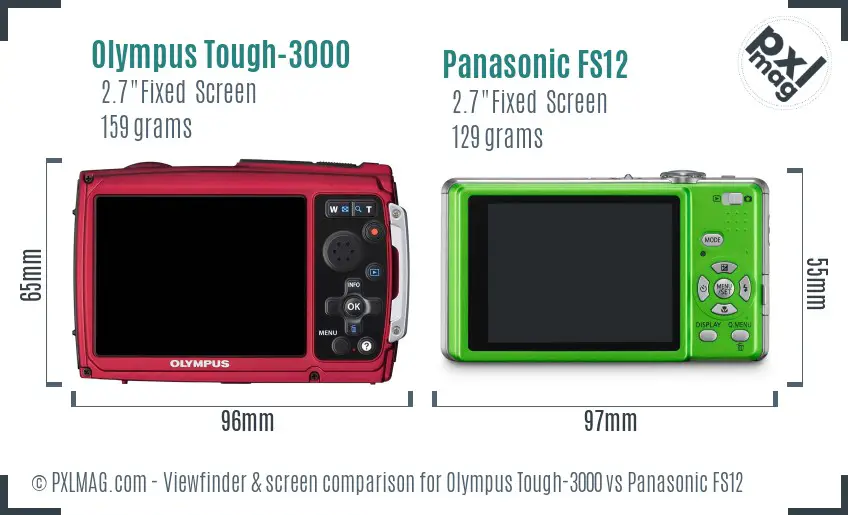 Olympus Tough-3000 vs Panasonic FS12 Screen and Viewfinder comparison