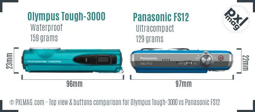Olympus Tough-3000 vs Panasonic FS12 top view buttons comparison