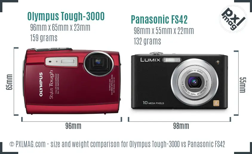 Olympus Tough-3000 vs Panasonic FS42 size comparison