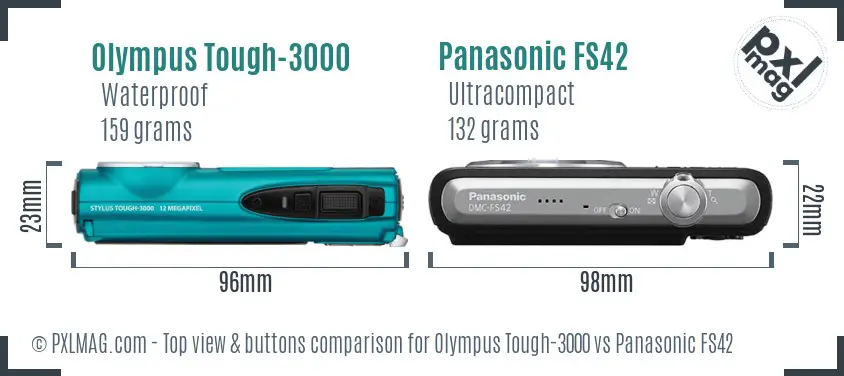 Olympus Tough-3000 vs Panasonic FS42 top view buttons comparison