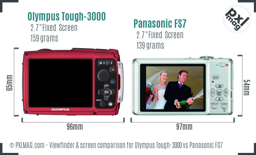 Olympus Tough-3000 vs Panasonic FS7 Screen and Viewfinder comparison