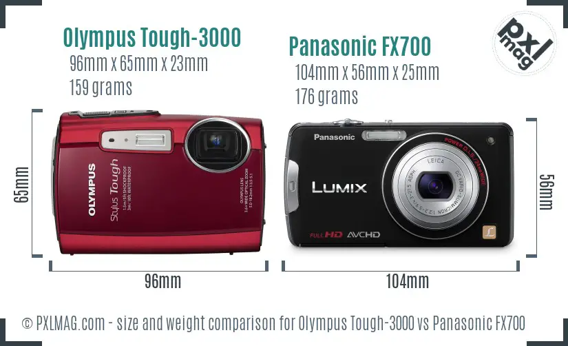 Olympus Tough-3000 vs Panasonic FX700 size comparison