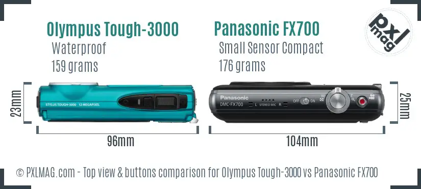 Olympus Tough-3000 vs Panasonic FX700 top view buttons comparison