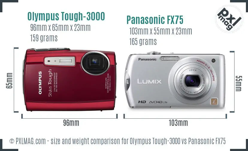 Olympus Tough-3000 vs Panasonic FX75 size comparison