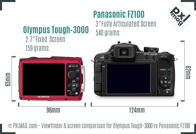 Olympus Tough-3000 vs Panasonic FZ100 Screen and Viewfinder comparison