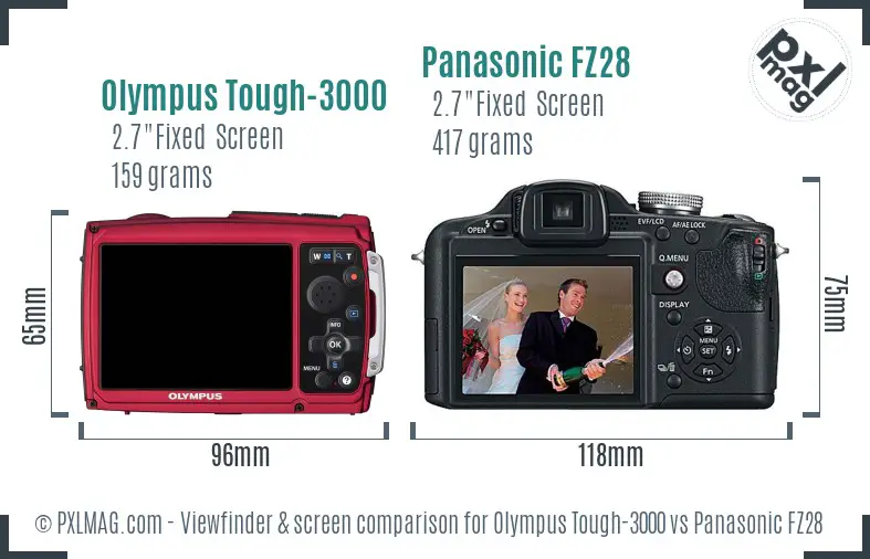 Olympus Tough-3000 vs Panasonic FZ28 Screen and Viewfinder comparison