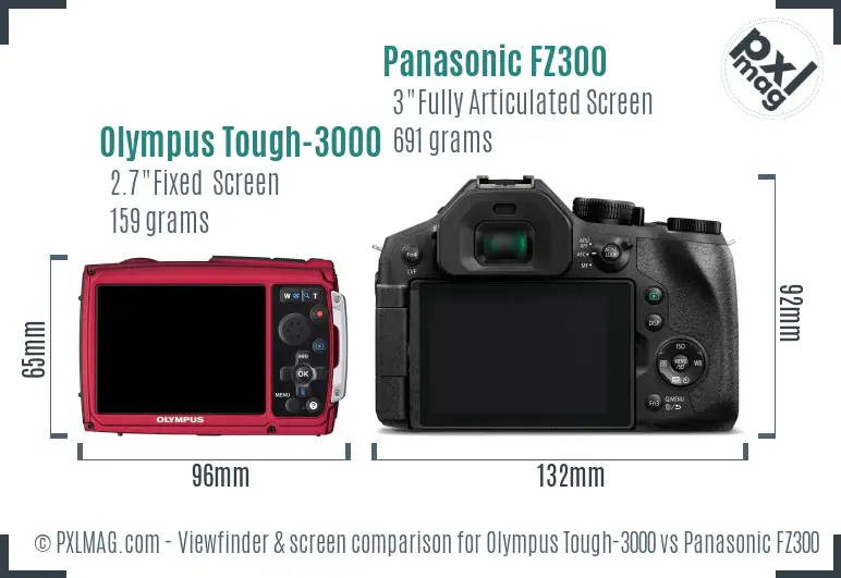 Olympus Tough-3000 vs Panasonic FZ300 Screen and Viewfinder comparison