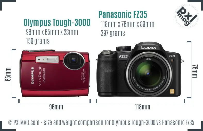 Olympus Tough-3000 vs Panasonic FZ35 size comparison Olympus Tough-3000 vs Panasonic FZ35 size comparison