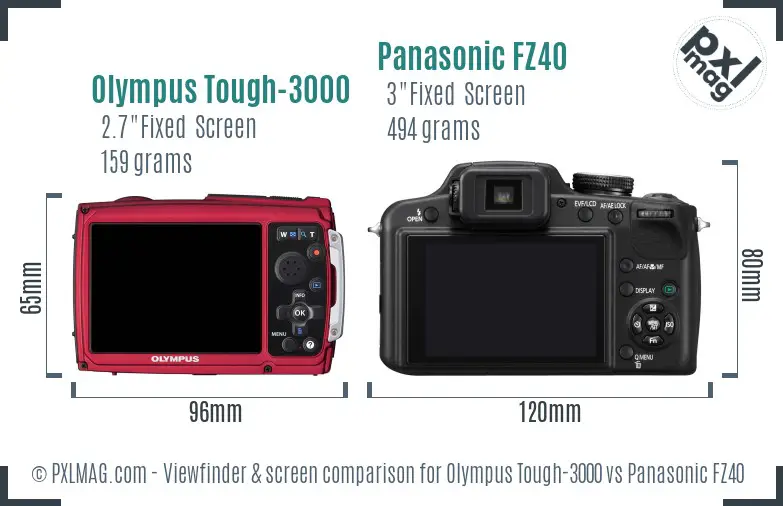 Olympus Tough-3000 vs Panasonic FZ40 Screen and Viewfinder comparison Olympus Tough-3000 vs Panasonic FZ40 Screen and Viewfinder comparison