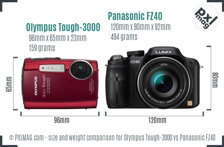 Olympus Tough-3000 vs Panasonic FZ40 size comparison Olympus Tough-3000 vs Panasonic FZ40 size comparison