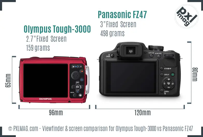 Olympus Tough-3000 vs Panasonic FZ47 Screen and Viewfinder comparison
