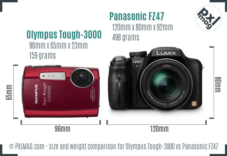Olympus Tough-3000 vs Panasonic FZ47 size comparison Olympus Tough-3000 vs Panasonic FZ47 size comparison