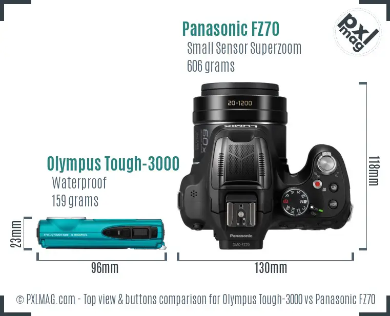Olympus Tough-3000 vs Panasonic FZ70 top view buttons comparison