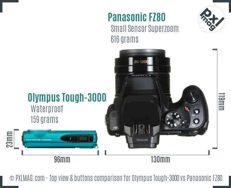 Olympus Tough-3000 vs Panasonic FZ80 top view buttons comparison