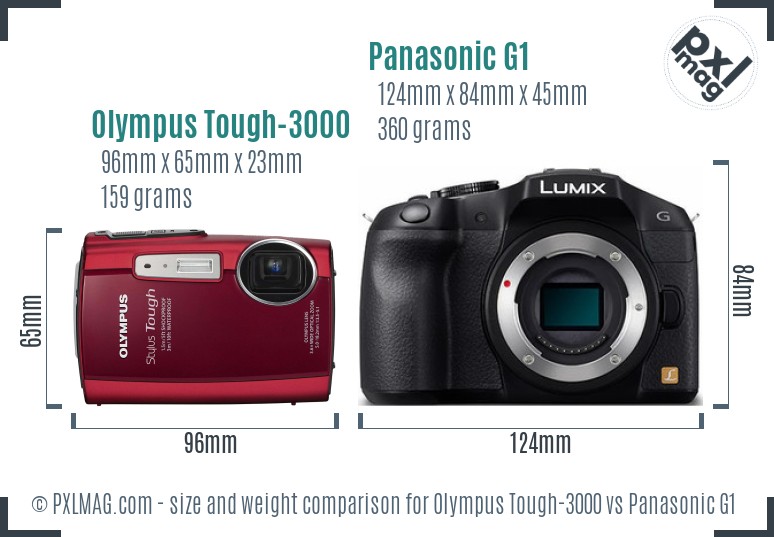Olympus Tough-3000 vs Panasonic G1 size comparison Olympus Tough-3000 vs Panasonic G1 size comparison
