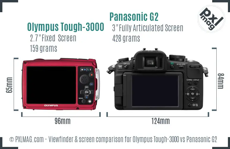 Olympus Tough-3000 vs Panasonic G2 Screen and Viewfinder comparison