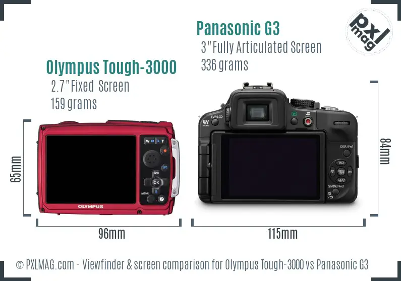 Olympus Tough-3000 vs Panasonic G3 Screen and Viewfinder comparison