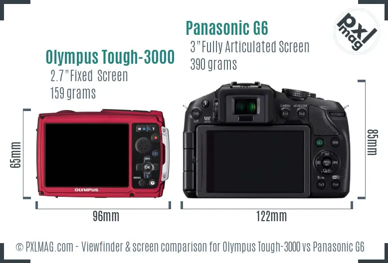 Olympus Tough-3000 vs Panasonic G6 Screen and Viewfinder comparison