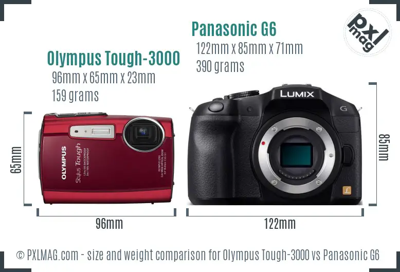 Olympus Tough-3000 vs Panasonic G6 size comparison