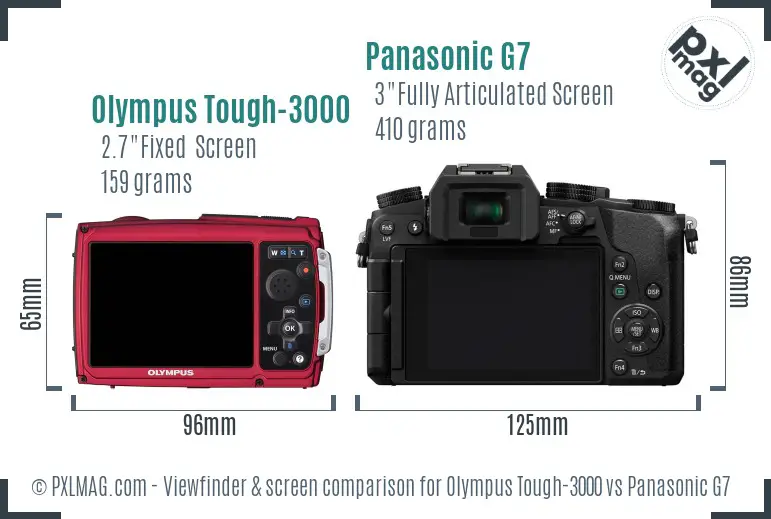 Olympus Tough-3000 vs Panasonic G7 Screen and Viewfinder comparison