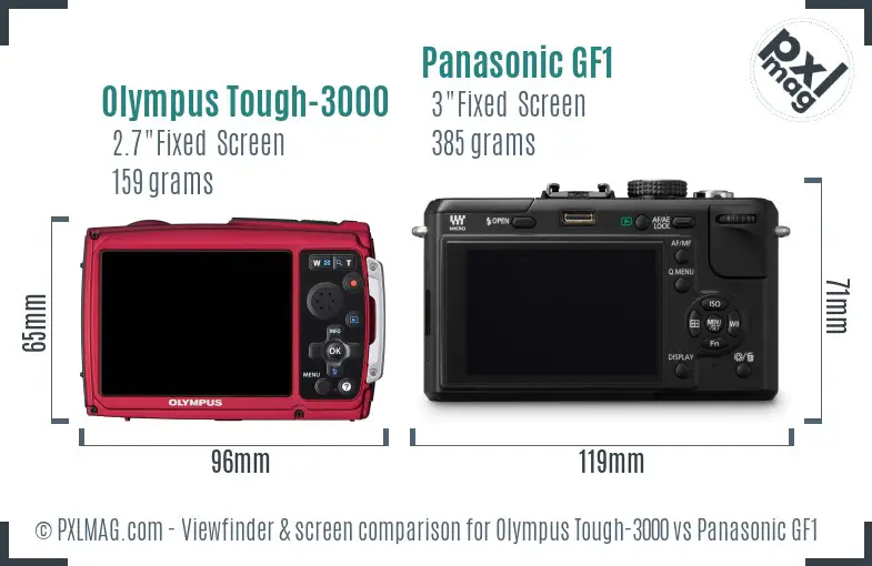 Olympus Tough-3000 vs Panasonic GF1 Screen and Viewfinder comparison