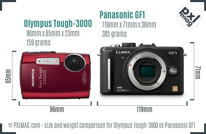 Olympus Tough-3000 vs Panasonic GF1 size comparison