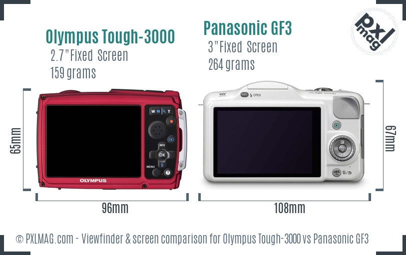 Olympus Tough-3000 vs Panasonic GF3 Screen and Viewfinder comparison
