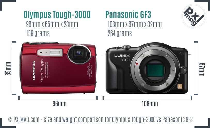 Olympus Tough-3000 vs Panasonic GF3 size comparison