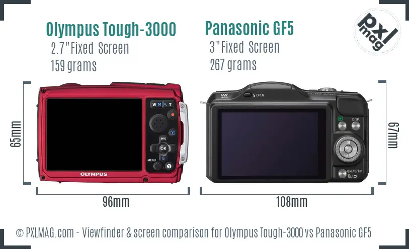 Olympus Tough-3000 vs Panasonic GF5 Screen and Viewfinder comparison